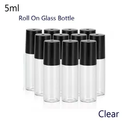 Portable 50pcs / parti 5ml (1/6 oz) Mini Roll på flaskor Fragrance Perfume Glasflaskor Essential Oljestål Metall Roller Ball (Clear)
