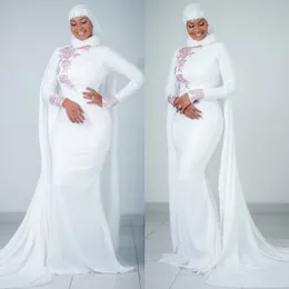 Eleganta muslimska sjöjungfrun Appliqued Aftonklänningar med Cape High Neck Long Sleeves Prom-kappor Vestidos de Fiesta Sweep Train Formell klänning