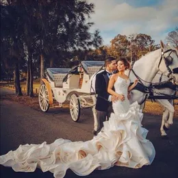 Vestido de novia älskling pärlstav spets ruffles sjöjungfru bröllopsklänning ärmlös rygglös trumpet brudklänningar