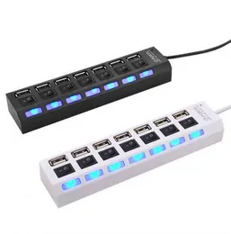 Multi LED 7 Ports High Speed ​​USB Hub 2.0 480Mbps HUB USB ON / OFF Switch Portable USB Splitter Perpherals Tillbehör DHL FedEx