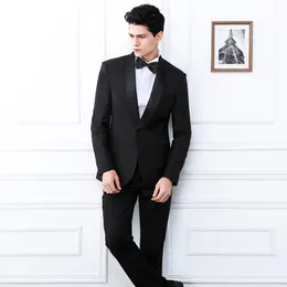 Nyutvecklad smal passform svart brudgum tuxedos män formella kostymer män ha på sig bröllop prom middag passar skräddarsydda (jacka + byxor + båg slips) nej; 808