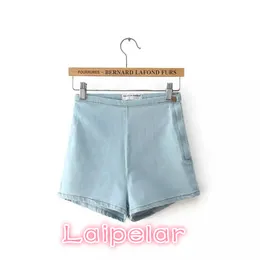 Sommaren 2018 Vintage Cotton Side Zipper Elastic High midja Kvinnor Blue Jeans Denim Shorts for Womens Sexy Mini