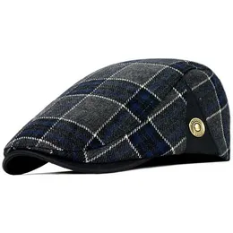 High Quality Retro Adult Berets Men Wool Plaid Cabbie Flatcap Hats for Women's Newsboy Caps free ship