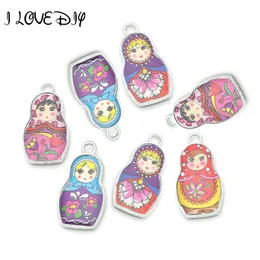 whole saleWholesale 4 Mixed Color Both 2 sides Enamel Matryoshk Russian Doll Charm Pendants For Jewelry Making