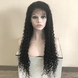 Full lace wigs Brazilian Deep wave wigs Hair 130% #1B Black Virgin Human Hair Front lace wig for Black Women 10"-30"