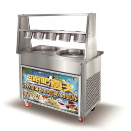 Beijamei 110 / 220V Thailand Double Round Pan Fried Ice Cream Roll Machine Enstaka kompressor Fry Ice Cream Machine