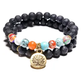 7 Chakra Healing Stone Yoga Tree of Life Dog paw Bracelet 8mm Purple Glass Beads Sediment Crystal 2pcs/set