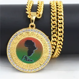 Fashion Men Jewelry Africa map Rhinestone Pendant Crystal Necklace Vintage Gold Hip Hop Men Women Gift