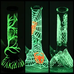 Beaker Bong Glow In The Dark Bong d'acqua in vetro con tubo dritto diffuso Downstem Bong in vetro Pizzico di ghiaccio Bong UV con Tree Perc