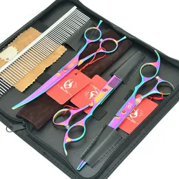 7,0 Zoll Meisha Professional Pet Shears Hund oder Katze Schere Set Grooming Tools Japan 440c scharfe Kante gerade Ausdünnung gebogene Clippers HB0101