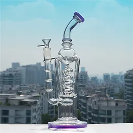 Heady Glass Percolator Bong Hookahs Lila Rökning Vattenrör Spiral Perc Glas DAB Rig 12.5 tum