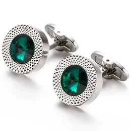 Boutons de manchette de haute qualité pour hommes, placage d'argent, rond vert en Zircon, boutons de manchette de chemise pour hommes, manchettes de mariage 672