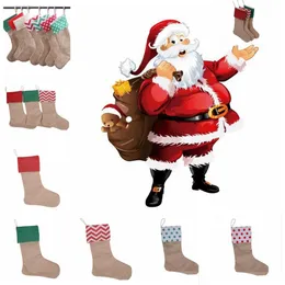 12*18inch high quality canvas Christmas stocking gift bags canvas Christmas Xmas stocking Large Size Plain Burlap decorative socks bag mk587
