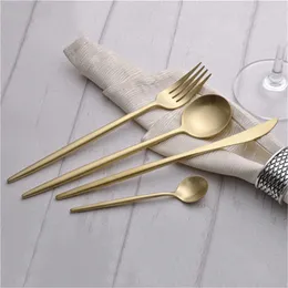 Jankng 16pcs / lot guldpläterad bestick set rostfritt stål serporger set porslin kniv lyx tesked gaffel bestick set