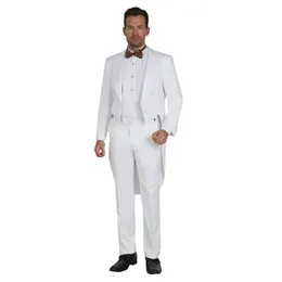 Moda White Tailcoat Mężczyźni Ślub Tuxedos Double-Breasted Center Vent Groom Tuxedos Men Formalna kolacja Prom Suit (Kurtka + Spodnie + Krawat + Hasło) 691