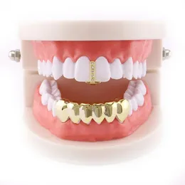 Hip Hop Grillz Real Gold Plated Dental Grills Rapper Body Smycken Halloween Party Toy Diamond Single Nupper Tand Smooth Lower Teeth