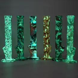 14 tums silikonvatten dab vax ört tobak rökning rör bong mönstrat glöd i mörk med glasskål