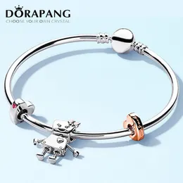 DORAPANG 100% 925 Sterling Silver Brand New Bracciale Rosa Bella E Amici Braccialetto di Famiglia Set Adatto Per Il Regalo Robot FAI DA TE