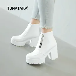 Czarna biała platforma botki dla kobiet wysoki obcasy buty damskie zamek zimowy botki 2018 kobieta buty plus rozmiar dropshipping