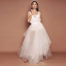 Kjolar ruffles asymmetrisk brud tyll kjolar 2018 semisheer puffy long tutu kjol kvinnor faldas mujer moda brudmaid tutu kjol