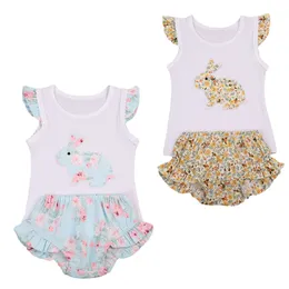 Kanin Super Söt Sommar Toddler Kids Baby Girl Rabbit Vest + Floral Shorts Bottoms 2pcs Outfits Kläder uppsättning