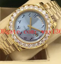 Luxury Big Diamond Day-Date 18K Yellow Gold 40mm 228206 Platinum Limited Edition Ice Blue Arabic Script Ring Rörelse Automatisk Mens Watch