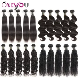 9A Brazilian Virgin Human Hair Extensions 10 bundles Weaves Bundles Silky Straight Body Deep Water Wave Kinky Curly Human Hair Wefts