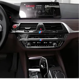 Karbon Fiber İç Trim Klima CD Kontrol Paneli Kapak Trim Araba Styling Etiketler BMW G30 5 Serisi Oto aksesuarları