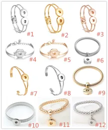 12Styles Silver Gold Plated Snap Button Bracelet 18mm Snaps Buttons charm Bracelet Bangles DIY Jewelry