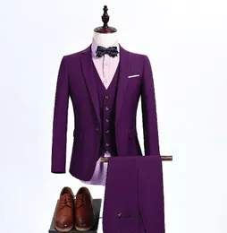 Brand New Purple Men 3 Piece Suit Wedding Tuxedos Groom Tuxedos Notch Lapel One Button Men Business Prom Blazer(Jacket+Pants+Tie+Vest) 621