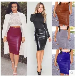 Nowa europejska moda seksowna damska wysoka talia Plus Velvet BodyCon Tunik midi Long PU skórzana spódnica Smlxlxxl