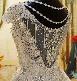 Bling Bling Heavy Beading Wedding Dresses 2018-2019 Crystals pärlor med en linje brudklänningar spets svep tåg bröllop vestidos anpassade m239s