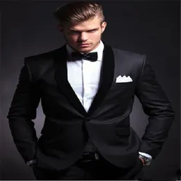 Custom Made Handsome Shawl Lapel Black One Button Wedding Groom Tuxedos Men Suits Wedding/Prom/Dinner Man Blazer(Jacket+Tie+Pants) m113