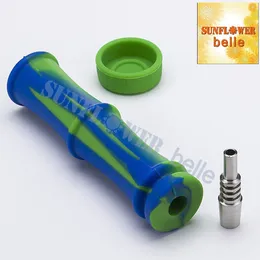 Bambu Silikon Nector Collect Kit med Titanium Tip Water Bong Hand Spoon Pipe Silicone Rig Röker