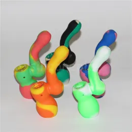 Silicone Bong Water Pipes Hookahs mix Color Silicone Oil Rigs mini bubbler bongs Glass Bowl nectar dabber tools via DHL