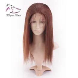 Evermagic Human Hair Wigs Brasilianska Virgin Hair Pre-Plocked Hairline Yaki Straight Color 4 # Full Lace Paryk Lace Front Pärlor för svarta kvinnor