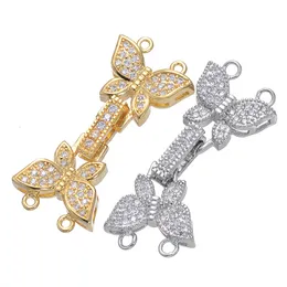 Partihandel Handgjorda DIY Smycken Tillbehör Micro Pave CZ Stone Zircon Butterfly Hook Clasps för 2 rader Halsband Bracelet Findings Charms Fit
