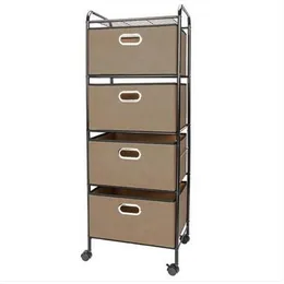 wholesales Four-tier Non-woven Fabric Drawer Black Carbon Steel Stoving Varnish Pipes Storage Cart Brown Storage Boxes & Bins