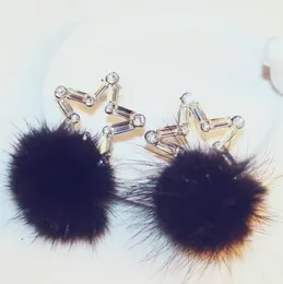 New Style 2016 Rabbit hair Earrings Women's Crystal Star Stud Earrings Jewelry Fashion Accessories High Quality