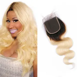 Brazilian Virgin Human Hair 1B/613# Body Wave Blonde 8-20inch 4X4 Lace Closure Top Closures Middle Three Free Part 1B/613#