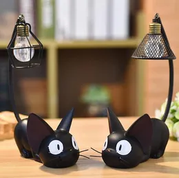 ミニかわいい黒い猫の夜ライトデスクトップの樹脂置物ミニチュアホームベッドルーム装飾工芸品キッズギフトHYZ9021