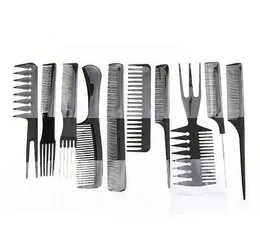 10 piece High Quality Hair Styling Comb Set Professional Black Brush Barbers drop shipping 0905