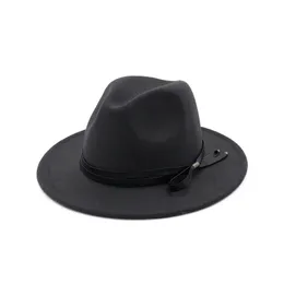 Unisex Wool Trilby Hat filcu Panama Fedora Jazz Sun Beach Styl z czarnym skórzanym zespołem dla mężczyzny kobiet hazardzista Fedoras Cap