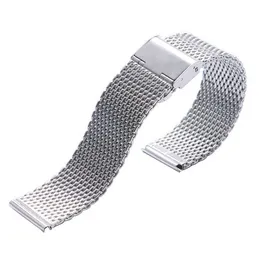 Silver högkvalitativ rostfritt stål Mens Watch Band Web Mesh Watch Strap For Men Women Watches Push Botton Hidden Armband