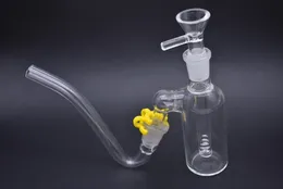 Högkvalitativ glas askfångare Bong 14mm 45 grader Kit med J-krok Adaptrar 14mm Glasskålar Keck Clips Däck Ashcatcher Bongs Oil Rigs