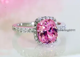 Biżuteria Nice Biżuteria Pink CZ 5A Cyrkon Kamień 925 Sterling Silver Wedding Ring SZ 5-10 Darmowa Wysyłka Prezent