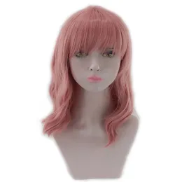 Kobiety Różowe Długie Kręcone Faliste Włosy Wig Cosplay Syntetyczna Odporna na ciepło Peruka + Czapka