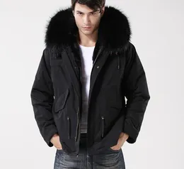 2018 Black raccoon fur trim Meifeng Brand black rabbit fur lining black canvas mini parkas outdoor men snow coats