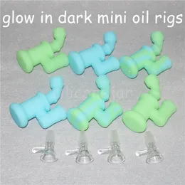 Mini-Silikon-Rig-Silikon-Shisha-Bongs, die im Dunkeln leuchten, Öl-Dab-Rigs, 4 mm, 14 mm, männliche Quarznägel, Nektar