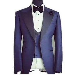 Brand New Blue Men 3 Piece Suit Smoking Smokingi Excellent Groom Tuxedos Peak Lapel One Button Men Blazer (Kurtka + Spodnie + Kamizelka + Kamizelka) 511